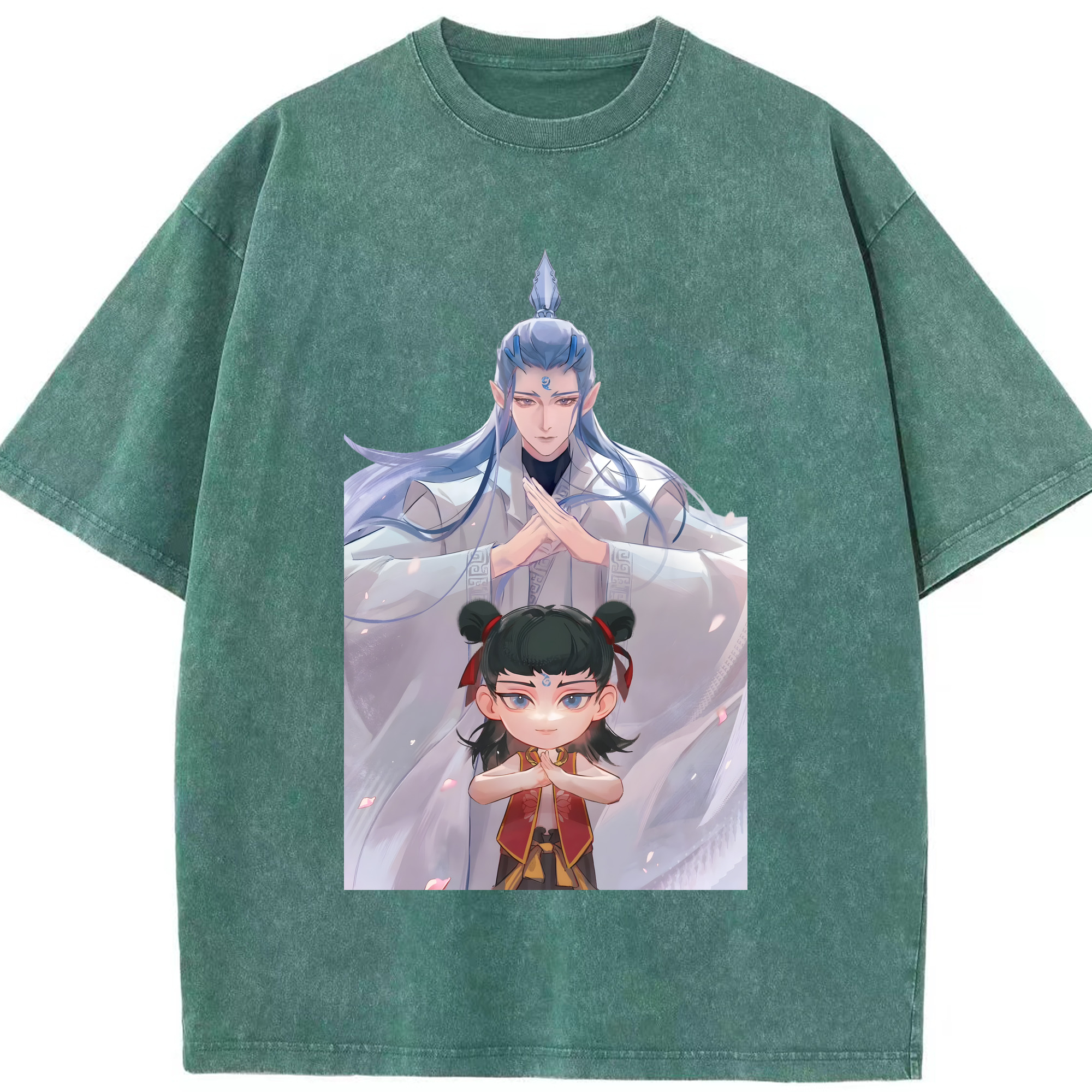 （画像用） Ne Zha 2 ナタ 魔童の大暴れ 綿100% ヴィンテージ風 半袖Tシャツ（フロントプリント）